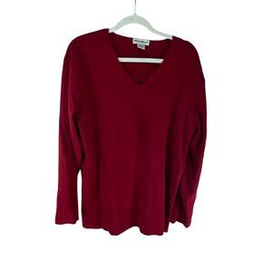 Eddie Bauer Wool Blend V-Neck Pullover Sweater Red L Tall Relaxed Fit Vibrant